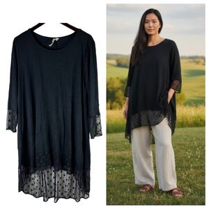 Comfy USA Tunic Top Shirt Sz XL 14 16 Black Lace Lagenlook Art Wear Romantic